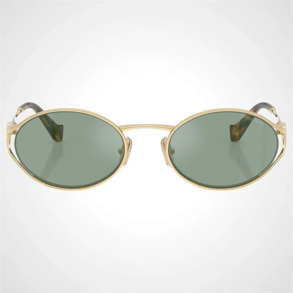 New MIU MIU Sunglasses Gold Oval Green Lens 54mm Oval Metal